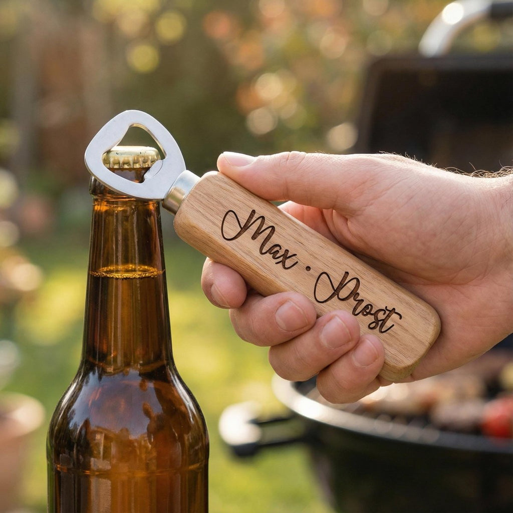 Flaschenöffner personalisiert – Geschenk für Männer aus Holz mit Gravur - LaserArt Germany