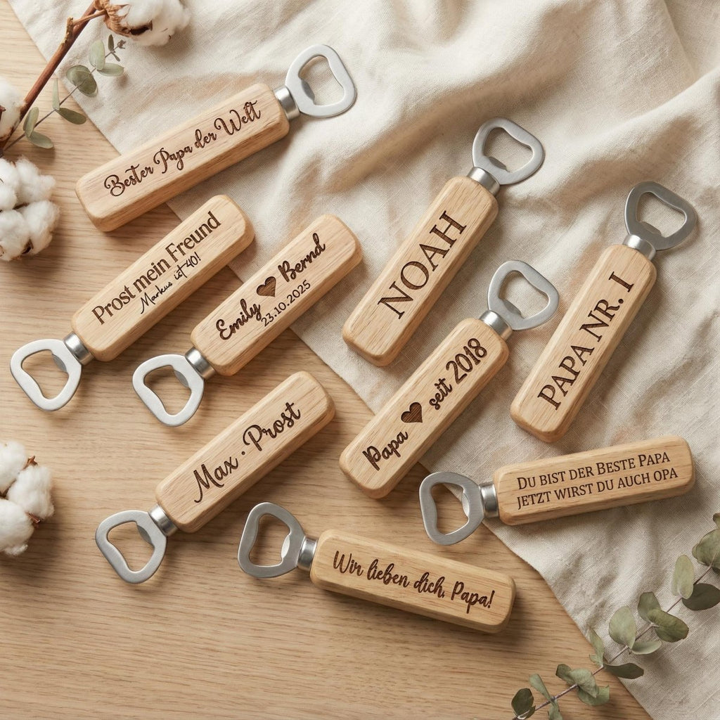 Flaschenöffner personalisiert – Geschenk für Männer aus Holz mit Gravur - LaserArt Germany