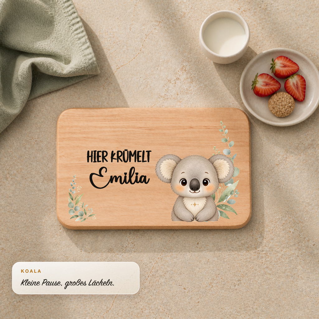 Frühstücksbrettchen Australien mit Koala-Motiv und personalisiertem Namen