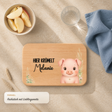 Frühstücksbrettchen Bauernhof & Haustiere mit Ferkel-Motiv und personalisiertem Namen