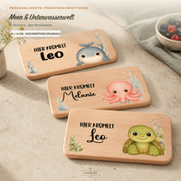 Personalisiertes Frühstücksbrettchen Meer & Unterwasserwelt aus Erlenholz, Name graviert