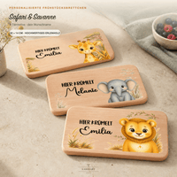 Personalisiertes Frühstücksbrettchen Safari & Savanne aus Erlenholz, Name graviert