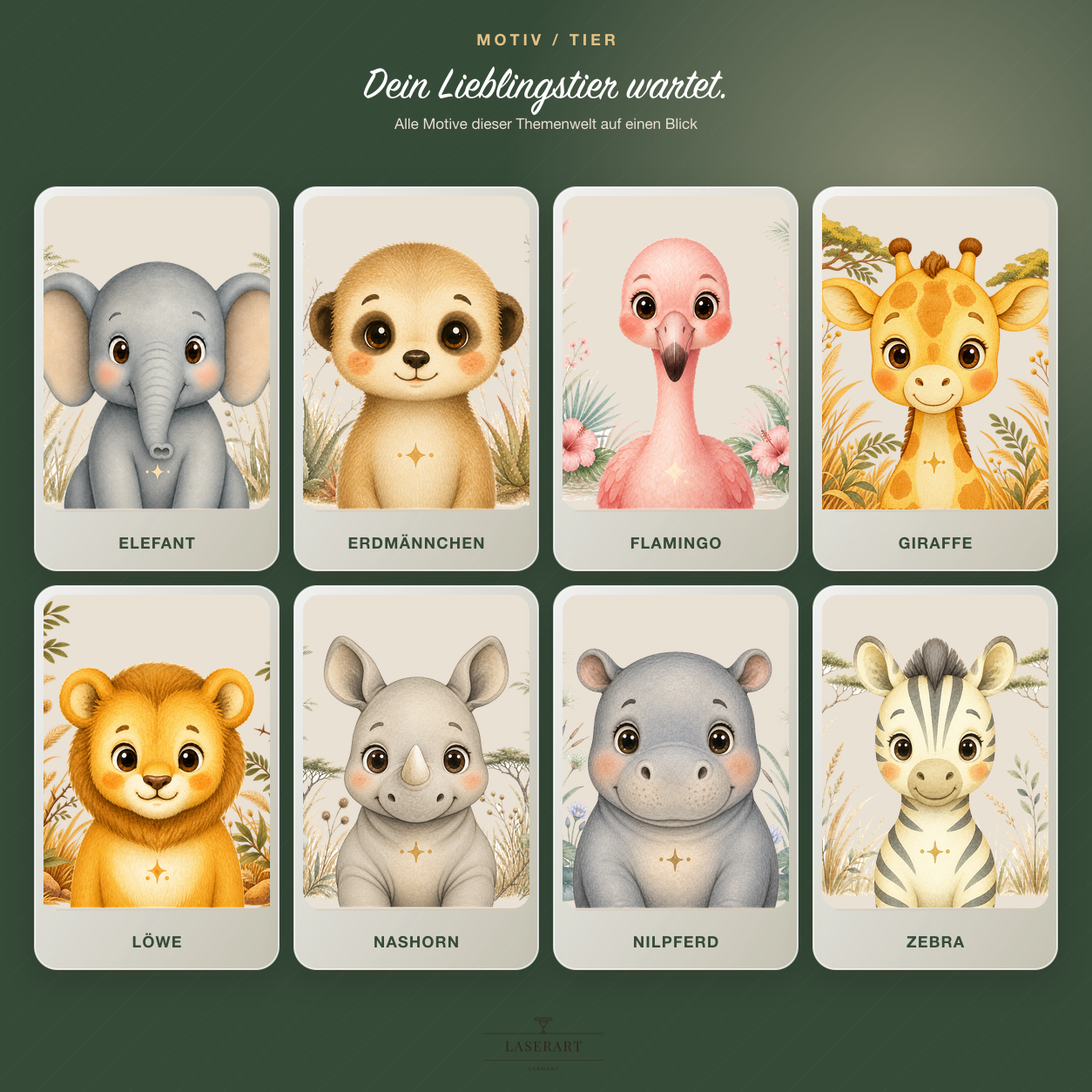 Tiermotive der Themenwelt Safari & Savanne zur Auswahl