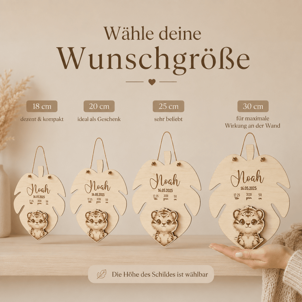 Geburtsschild 3D Tiermotiv aus Holz | personalisiert - LaserArt Germany
