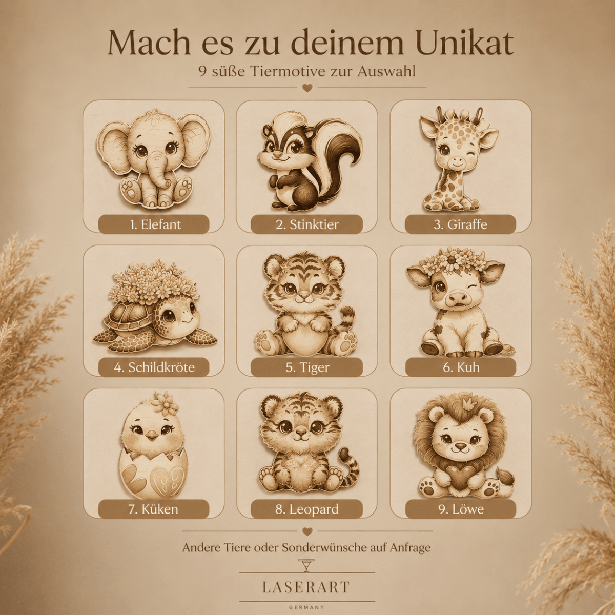 Geburtsschild 3D Tiermotiv aus Holz personalisiert – Seitenansicht des Schilds