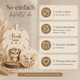 Geburtsschild 3D Tiermotiv aus Holz | personalisiert - LaserArt Germany