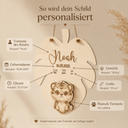 Geburtsschild 3D Tiermotiv aus Holz personalisiert – Anwendungsbeispiel als Wanddeko