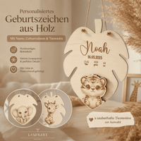 Geburtsschild 3D Tiermotiv aus Holz personalisiert – Hauptansicht