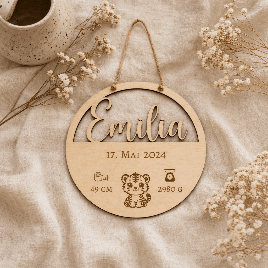 Geburtsschild aus Holz für Enkelkind | personalisiert - LaserArt Germany