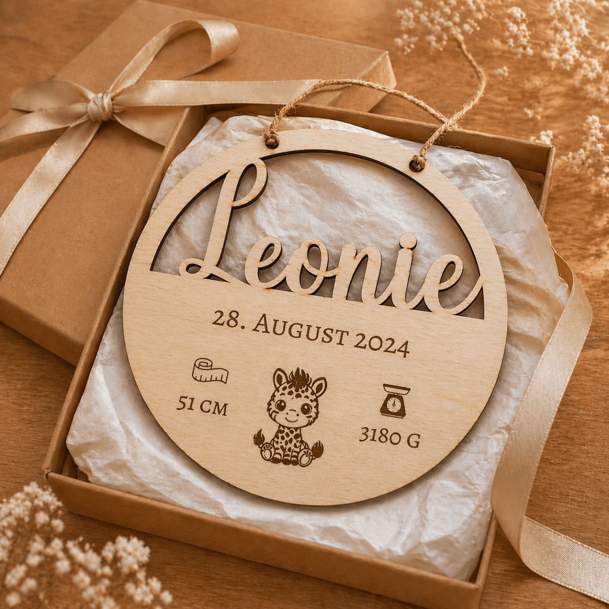 Geburtsschild aus Holz für Enkelkind | personalisiert - LaserArt Germany