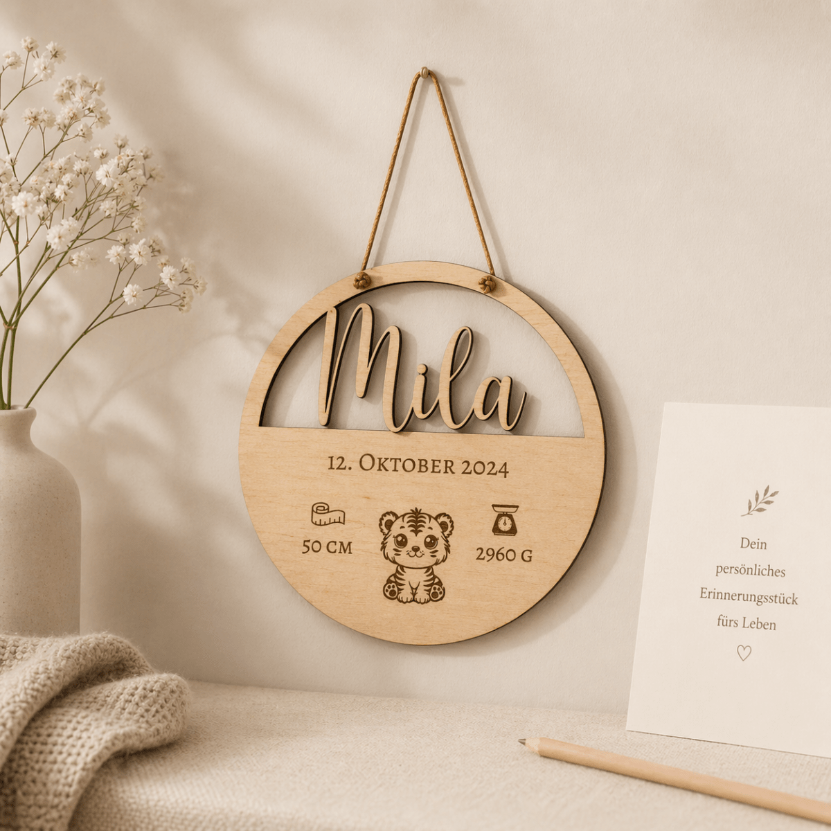 Geburtsschild aus Holz für Enkelkind personalisiert – In der Geschenkverpackung