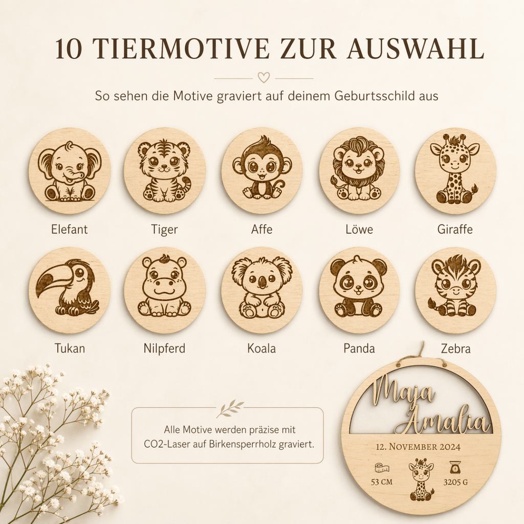 Geburtsschild aus Holz für Enkelkind | personalisiert - LaserArt Germany