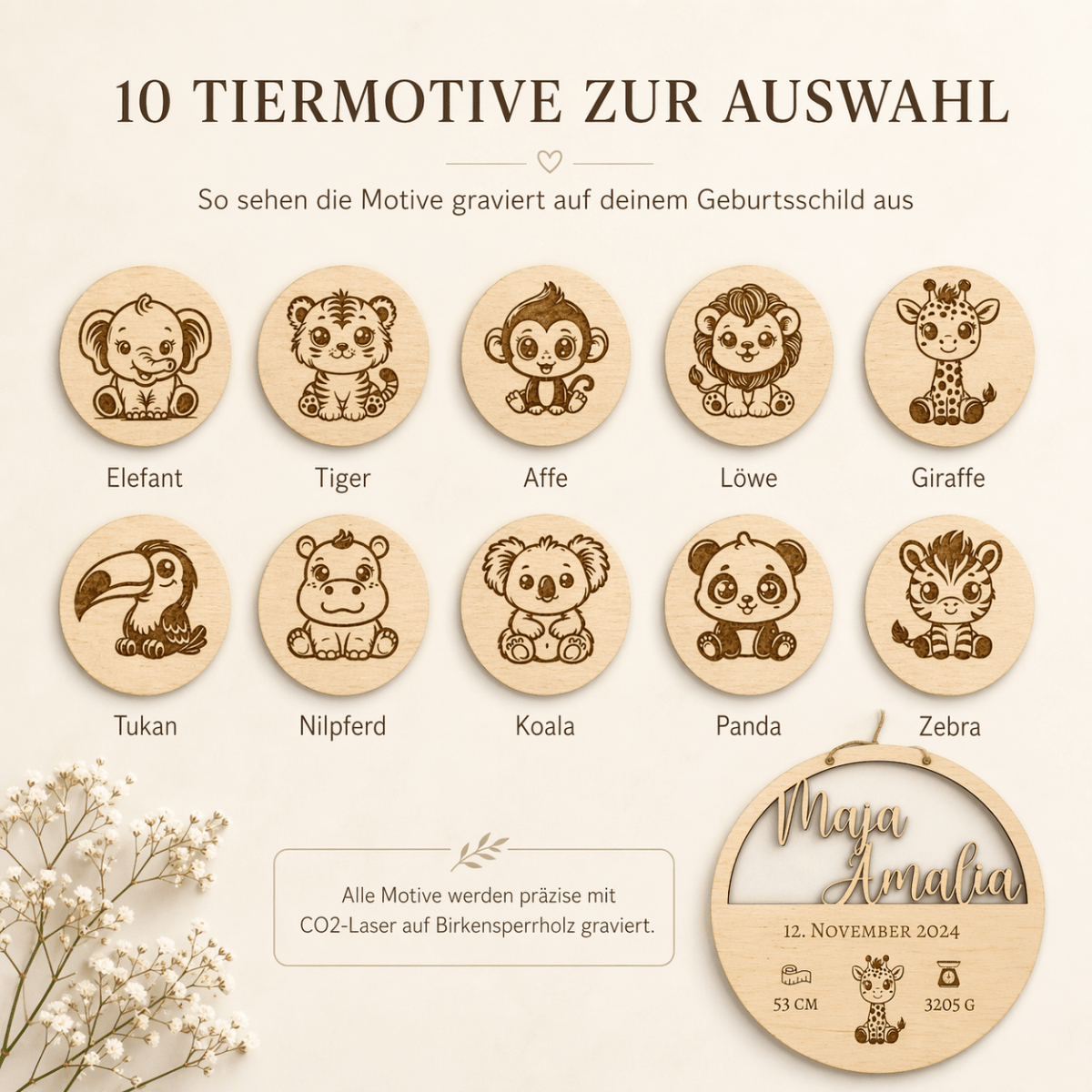 Geburtsschild aus Holz für Enkelkind | personalisiert - LaserArt Germany