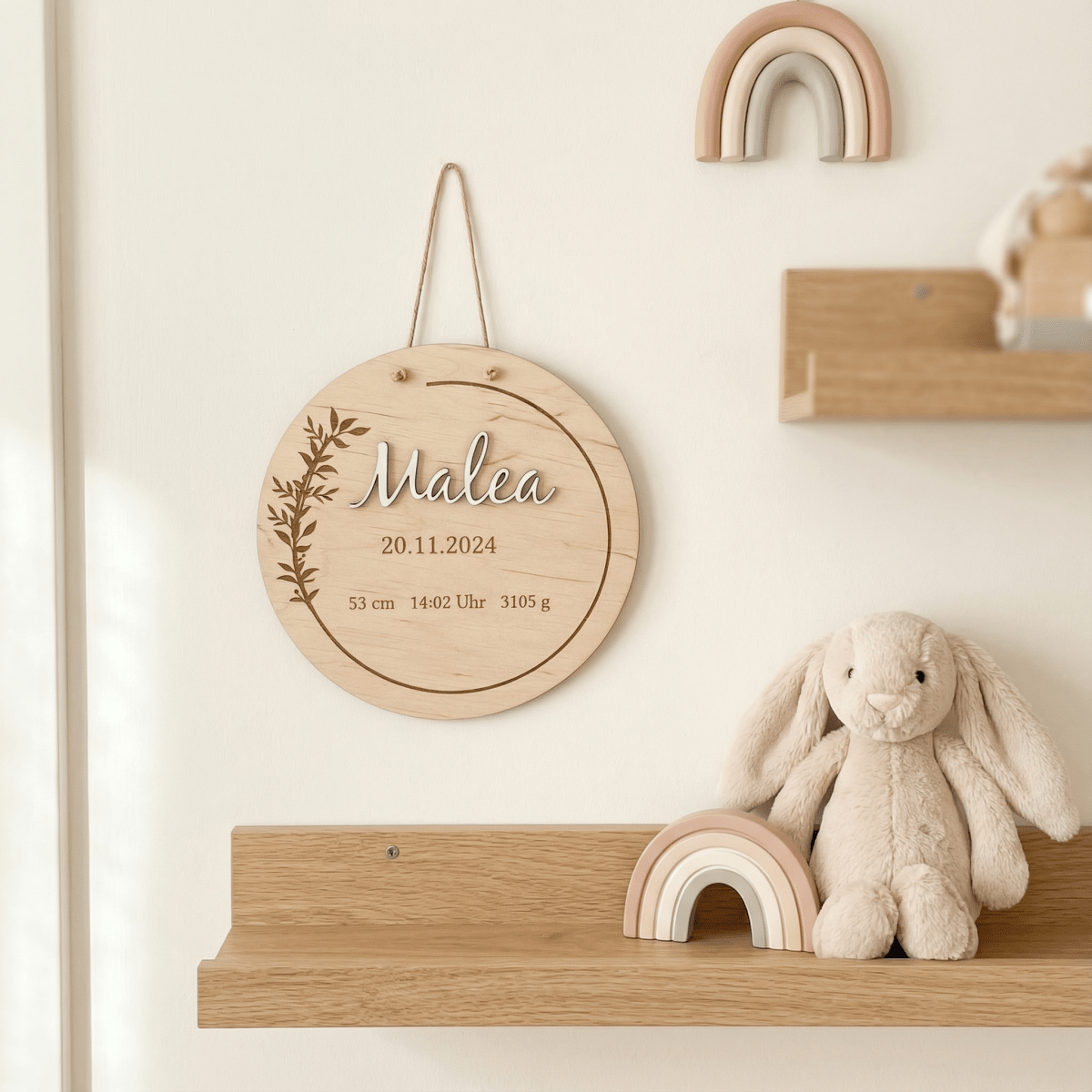 Geburtsschild aus Holz mit Geburtsdaten | graviert - LaserArt Germany