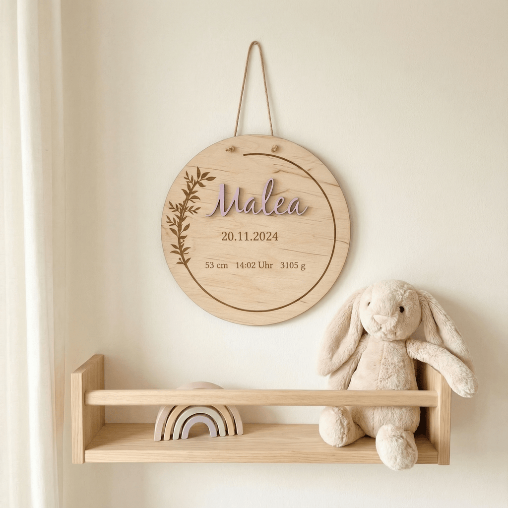 Geburtsschild aus Holz mit Geburtsdaten | graviert - LaserArt Germany