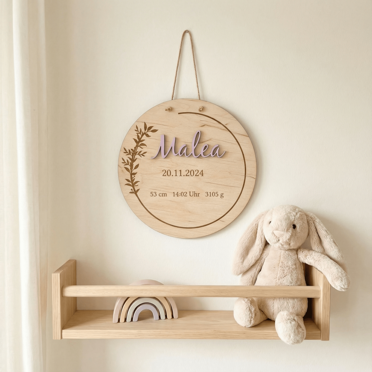 Geburtsschild aus Holz mit Geburtsdaten | graviert - LaserArt Germany
