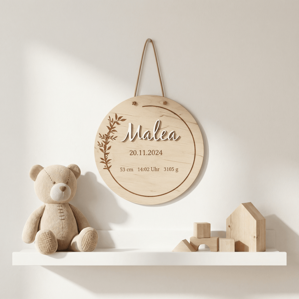 Geburtsschild aus Holz mit Geburtsdaten | graviert - LaserArt Germany