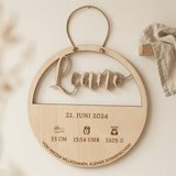 Geburtsschild aus Holz mit Name und Daten | Geburt - LaserArt Germany