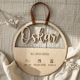 Geburtsschild aus Holz mit Name und Daten | Geburt - LaserArt Germany