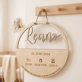 Geburtsschild aus Holz mit Name und Daten | Geburt - LaserArt Germany