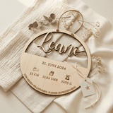 Geburtsschild aus Holz mit Name und Daten | Geburt - LaserArt Germany