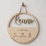 Geburtsschild aus Holz mit Name und Daten | Geburt - LaserArt Germany