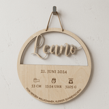 Geburtsschild aus Holz mit Name und Daten | Geburt - LaserArt Germany