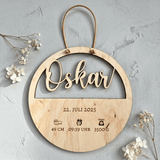 Geburtsschild aus Holz mit Name und Daten | Geburt - LaserArt Germany