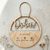Geburtsschild aus Holz mit Name und Daten | Geburt - LaserArt Germany