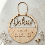 Geburtsschild aus Holz mit Name und Daten | Geburt - LaserArt Germany