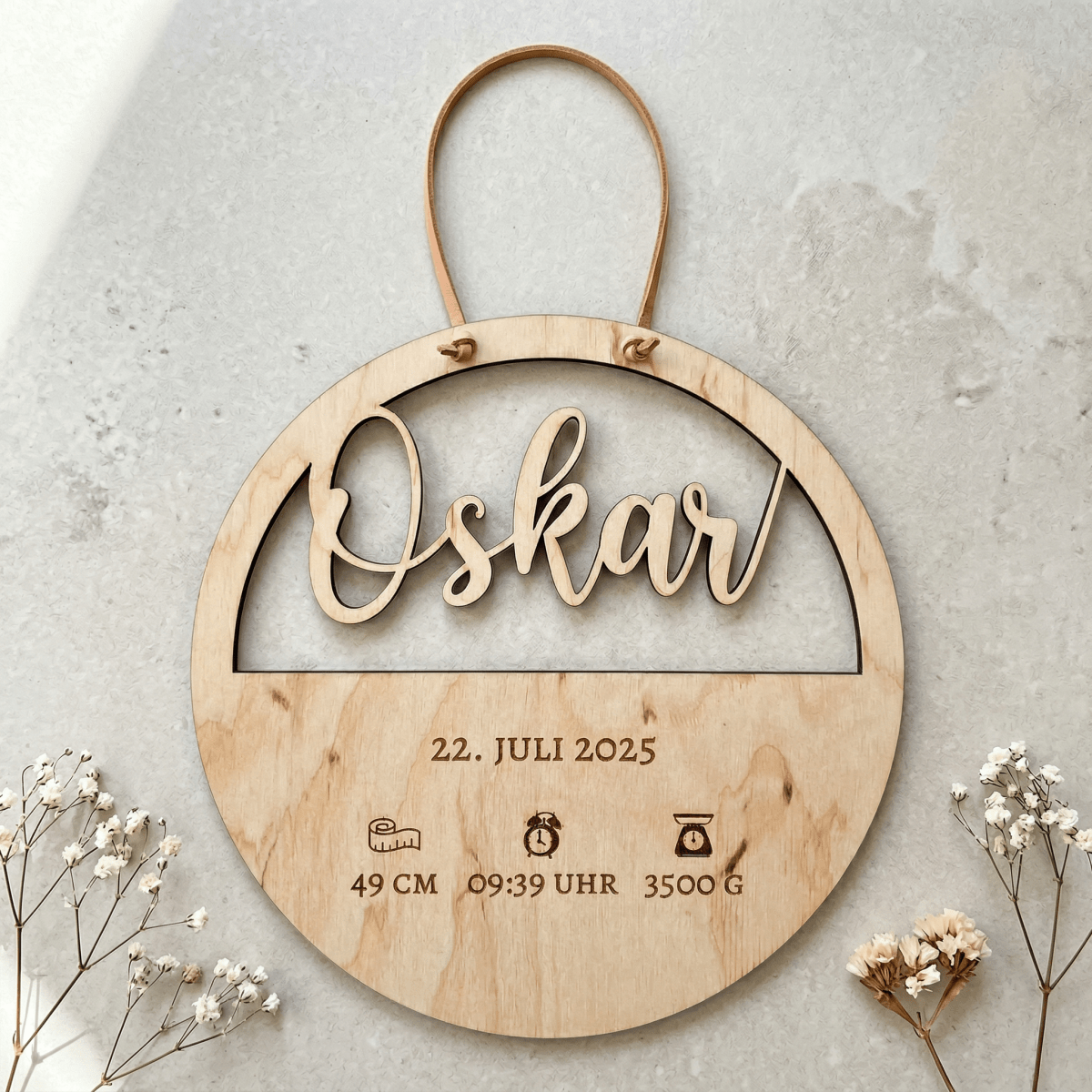 Geburtsschild aus Holz mit Name und Daten | Geburt - LaserArt Germany