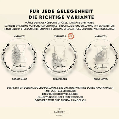 Geburtsschild aus Holz personalisiert | Geschenk zur Geburt mit 3D - Monogramm - LaserArt Germany