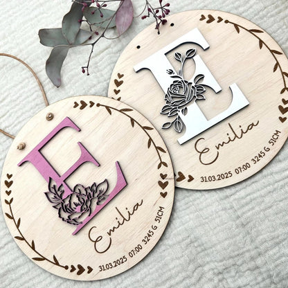 Geburtsschild aus Holz personalisiert | Geschenk zur Geburt mit 3D - Monogramm - LaserArt Germany
