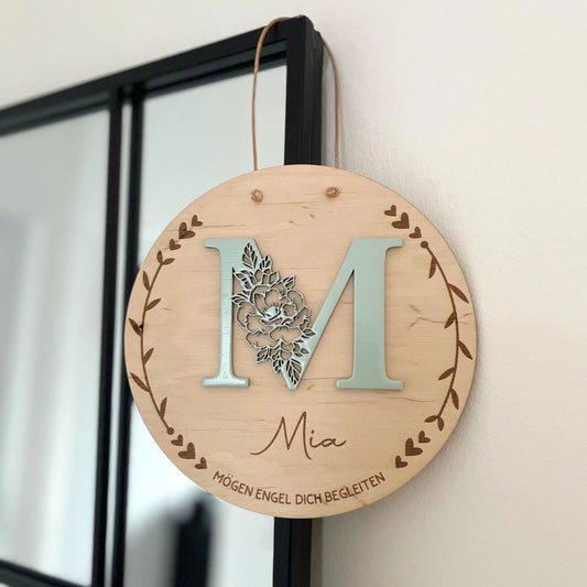 Geburtsschild aus Holz personalisiert | Geschenk zur Geburt mit 3D - Monogramm - LaserArt Germany