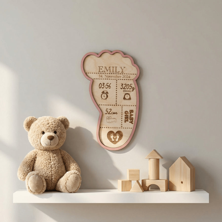 Geburtsschild Flasche aus Holz | personalisiert zur Geburt - LaserArt Germany