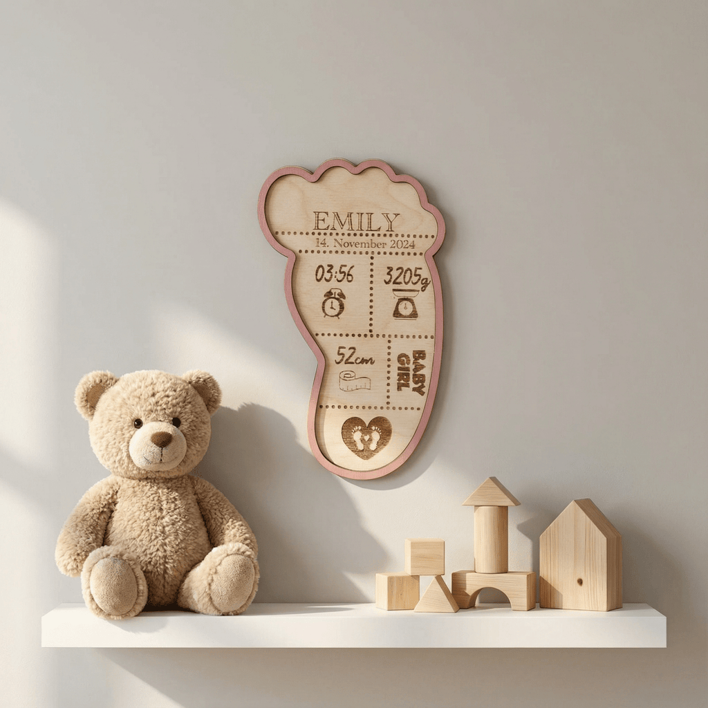 Geburtsschild Flasche aus Holz | personalisiert zur Geburt - LaserArt Germany