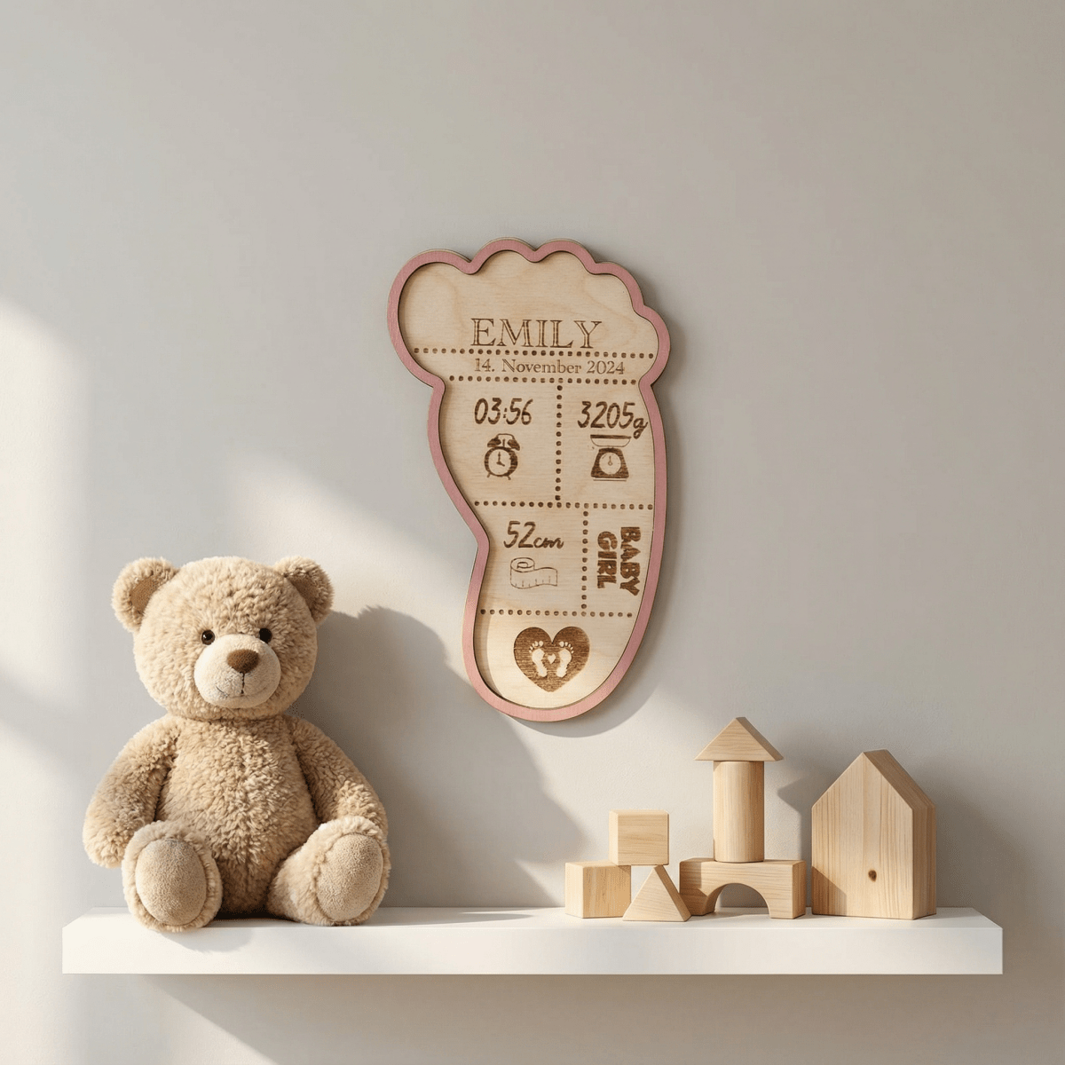 Geburtsschild Flasche aus Holz | personalisiert zur Geburt - LaserArt Germany