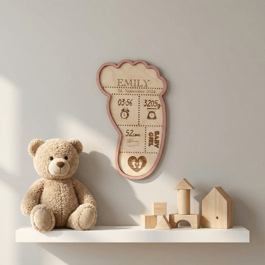 Geburtsschild Flasche aus Holz | personalisiert zur Geburt - LaserArt Germany