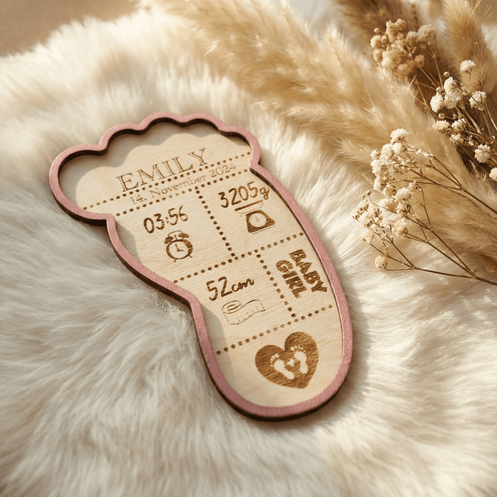 Geburtsschild Flasche aus Holz | personalisiert zur Geburt - LaserArt Germany