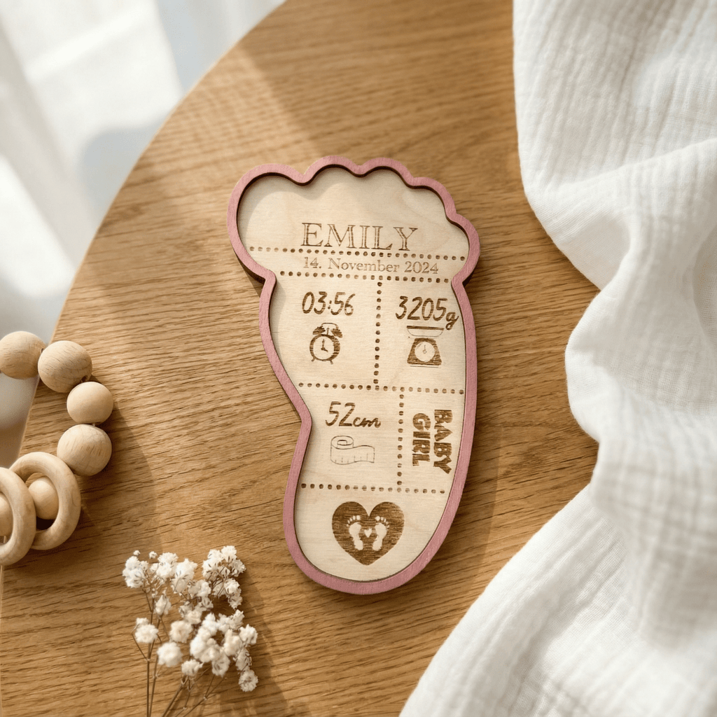 Geburtsschild Flasche aus Holz | personalisiert zur Geburt - LaserArt Germany