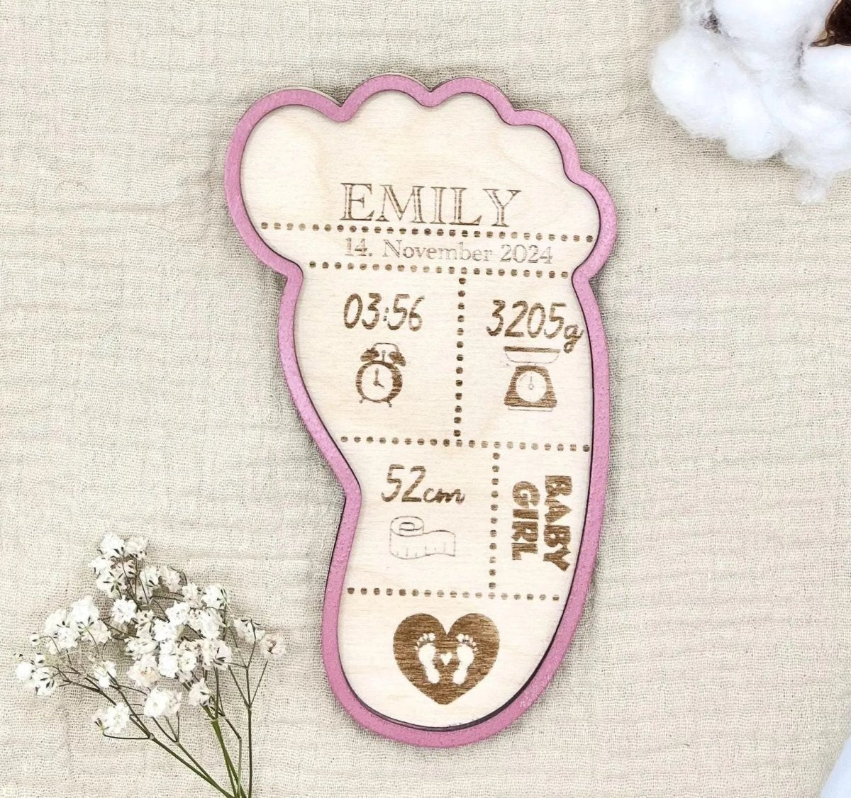 Geburtsschild Flasche | Geschenk zur Geburt personalisiert aus Holz - LaserArt Germany