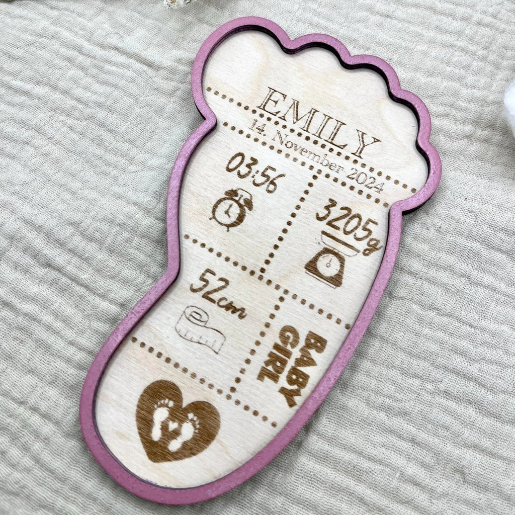 Geburtsschild Flasche | Geschenk zur Geburt personalisiert aus Holz - LaserArt Germany