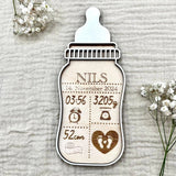 Geburtsschild Flasche | Taufgeschenk personalisiert aus Holz - LaserArt Germany