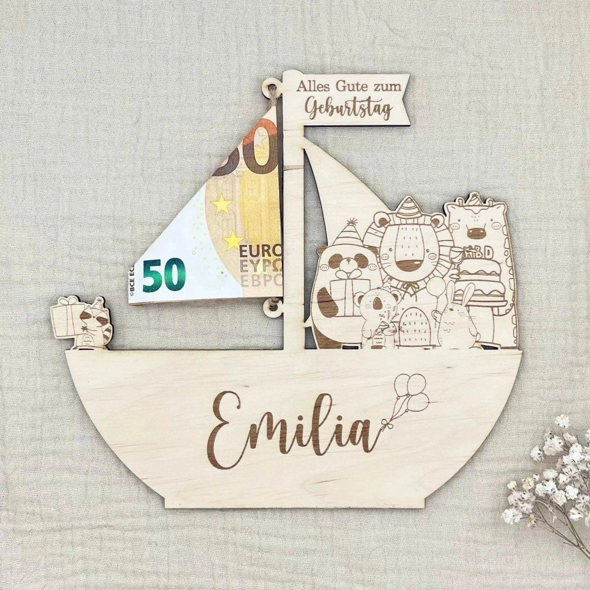 Geldgeschenk als Schiff | Geschenk für Kinder - LaserArt Germany