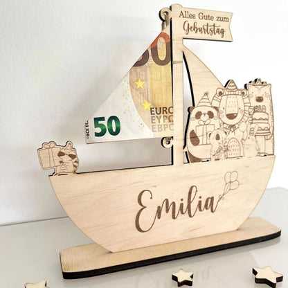 Geldgeschenk als Schiff | Geschenk für Kinder - LaserArt Germany