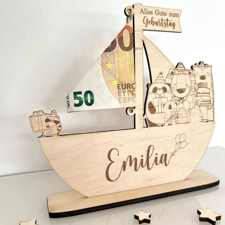 Geldgeschenk als Schiff | Geschenk für Kinder - LaserArt Germany