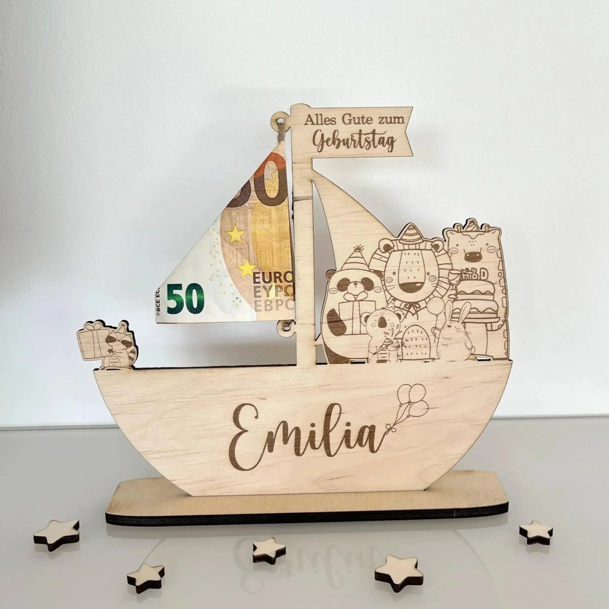 Geldgeschenk als Schiff | Geschenk für Kinder - LaserArt Germany