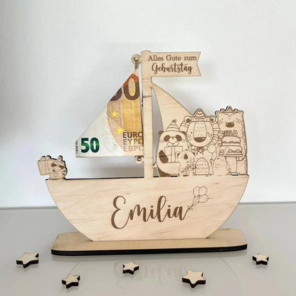 Geldgeschenk als Schiff | Geschenk für Kinder - LaserArt Germany