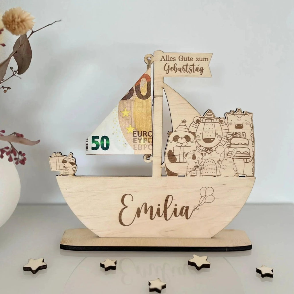 Geldgeschenk als Schiff | Geschenk für Kinder - LaserArt Germany