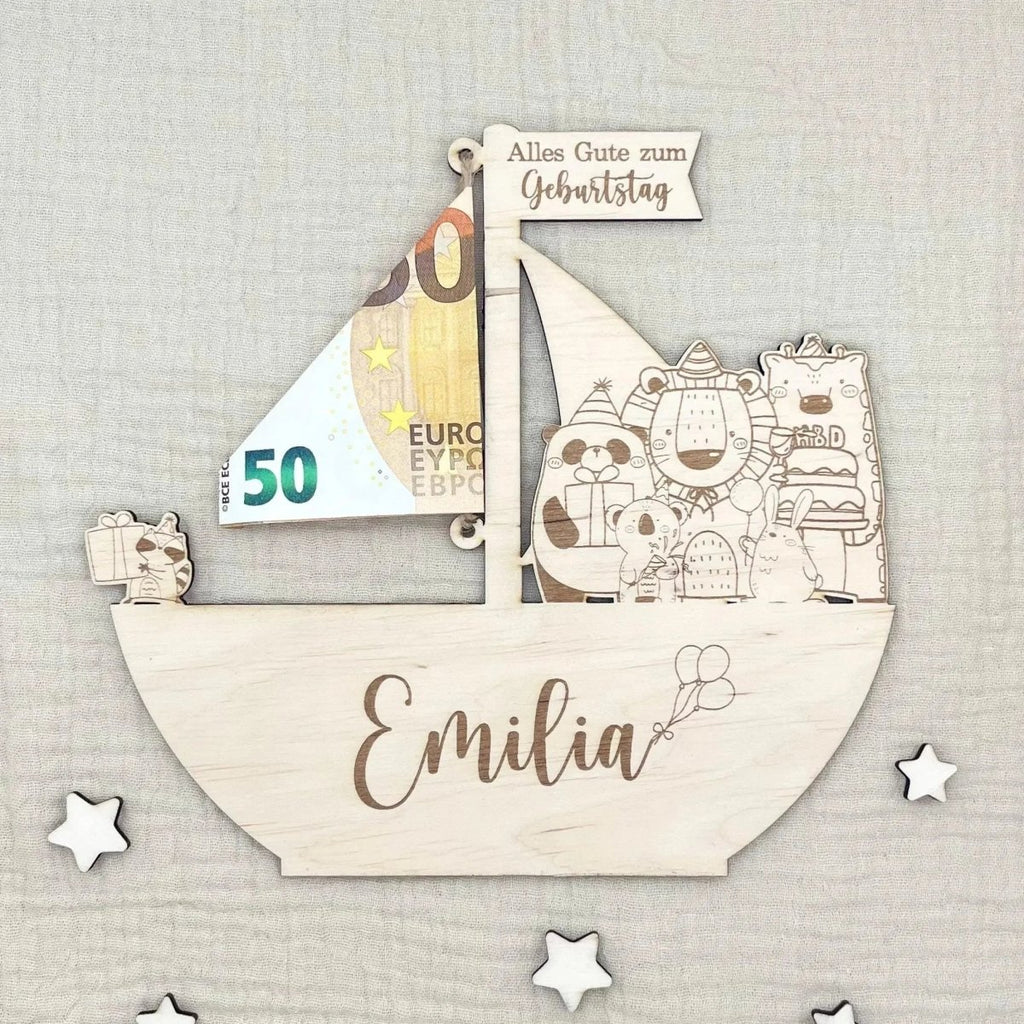 Geldgeschenk als Schiff | Geschenk für Kinder - LaserArt Germany